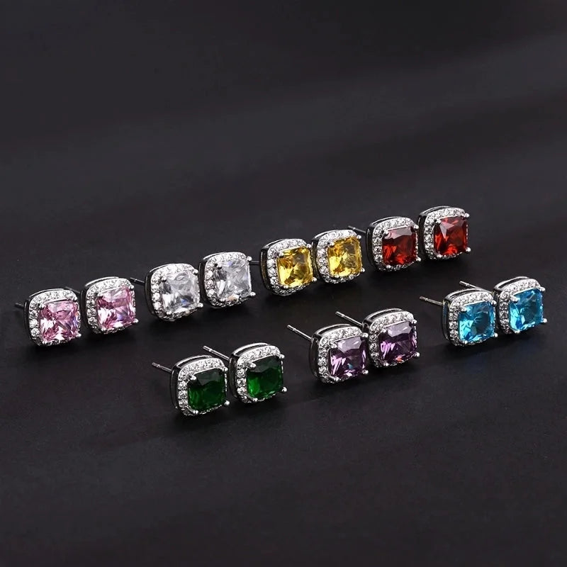 Candy Earrings National Tide Men\'s High Street Sugar Earrings Tide Men\'s Hip-hop Zircon Square Earrings