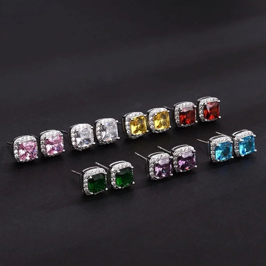 Candy Earrings National Tide Men\'s High Street Sugar Earrings Tide Men\'s Hip-hop Zircon Square Earrings