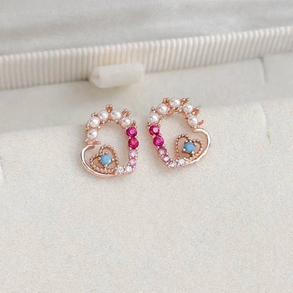 1 Pair Elegant Lady Streetwear Water Droplets Heart Shape Flower Hollow Out Inlay Steel Imitation Pearl Zircon Drop Earrings