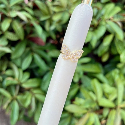 Copper 18K Gold Plated Inlay Butterfly Bow Knot Zircon Open Rings