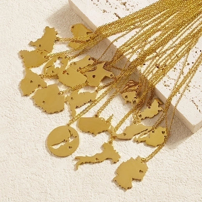304 Stainless Steel 18K Gold Plated Casual Minimalist Map Heart Shape Pendant Necklace