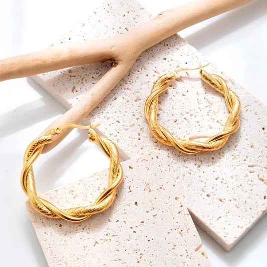 1 Pair Vintage Style Geometric Solid Color Plating 201 Stainless Steel 18K Gold Plated Hoop Earrings