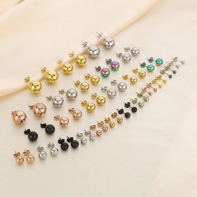 1 Pair Minimalist Round 304 Stainless Steel 18K Gold Plated Ear Studs