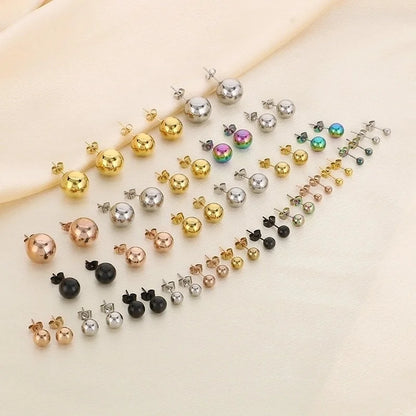 1 Pair Minimalist Round 304 Stainless Steel 18K Gold Plated Ear Studs