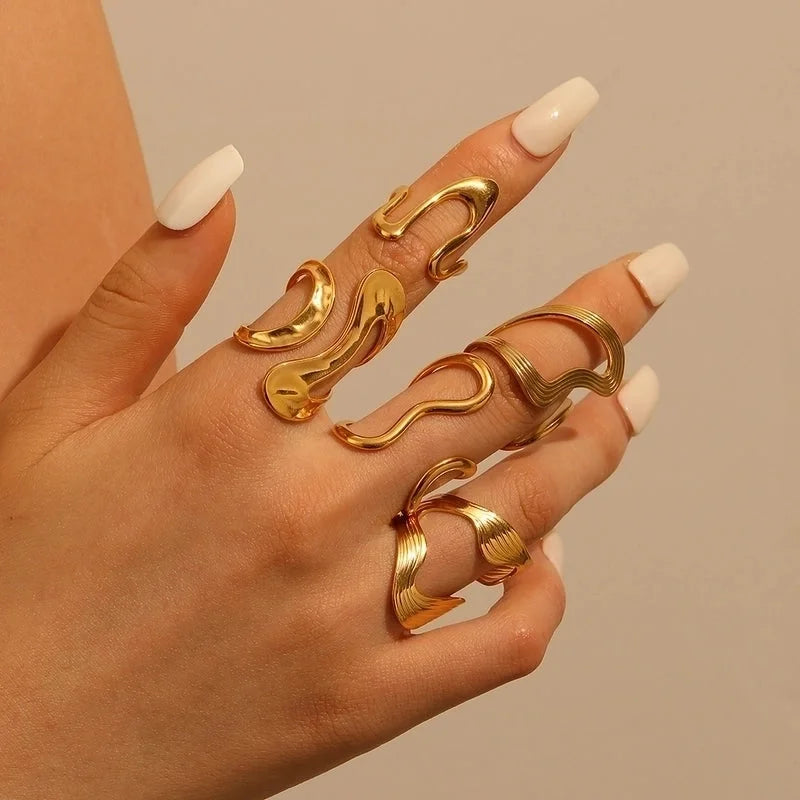 IG Style Exaggerated Geometric 304 Stainless Steel 18K Gold Plated Polishing Rings