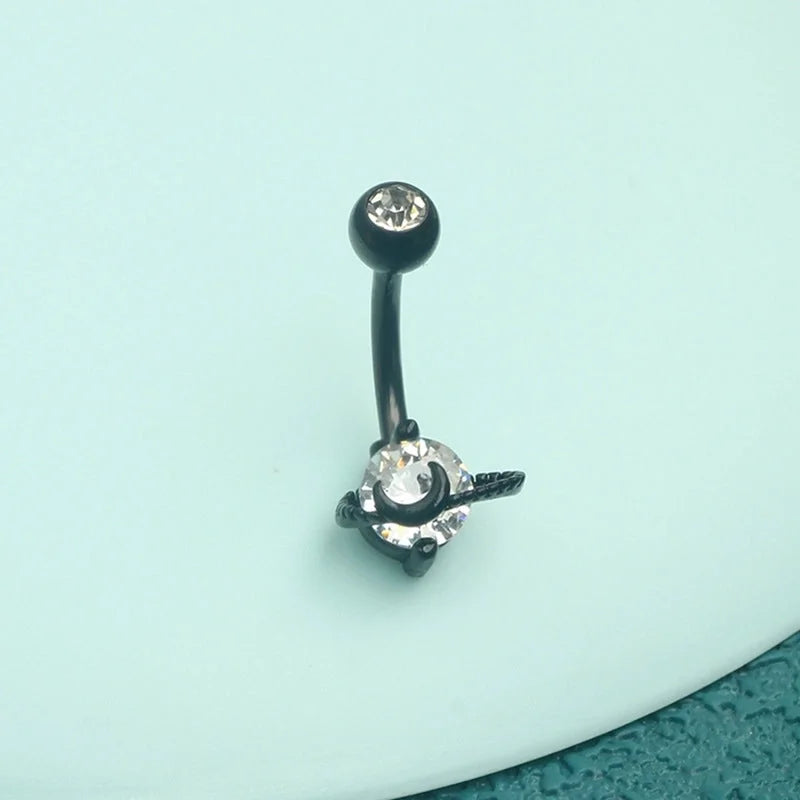 1 Piece Belly Rings Minimalist Classic Style Solid Color 304 Stainless Steel Inlay Zircon Belly Rings