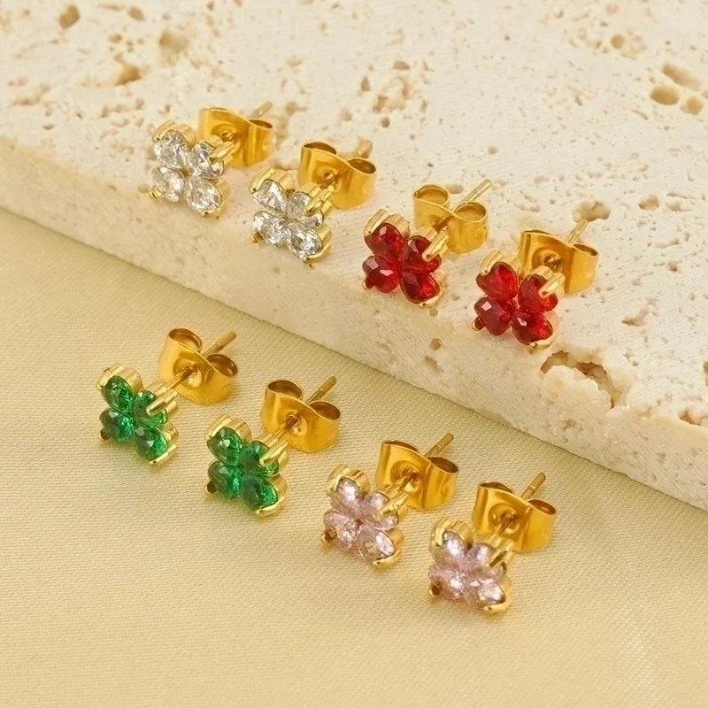 1 Pair Elegant Classical Vintage Style Flower Bow Knot Plating Inlay 304 Stainless Steel Zircon 18K Gold Plated Ear Studs