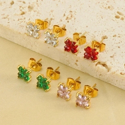 1 Pair Elegant Classical Vintage Style Flower Bow Knot Plating Inlay 304 Stainless Steel Zircon 18K Gold Plated Ear Studs