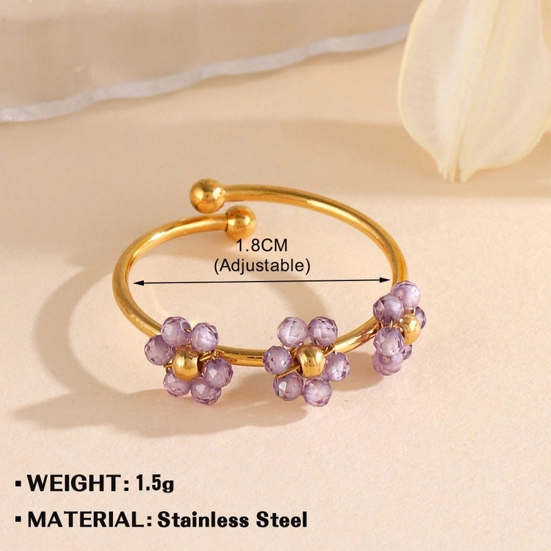 Minimalist Flower 304 Stainless Steel Plating Open Rings
