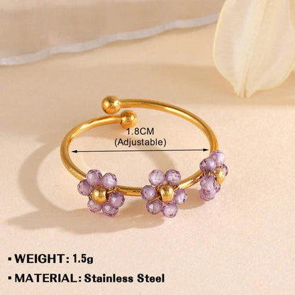 Minimalist Flower 304 Stainless Steel Plating Open Rings