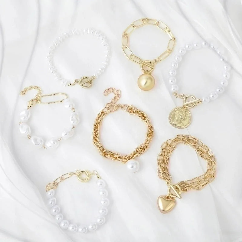 Fashion Geometric Heart Shape Imitation Pearl Alloy Plating Women\'s Bracelets