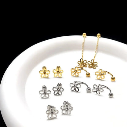 1 Piece Classic Style Flower Plating 304 Stainless Steel Drop Earrings Ear Studs