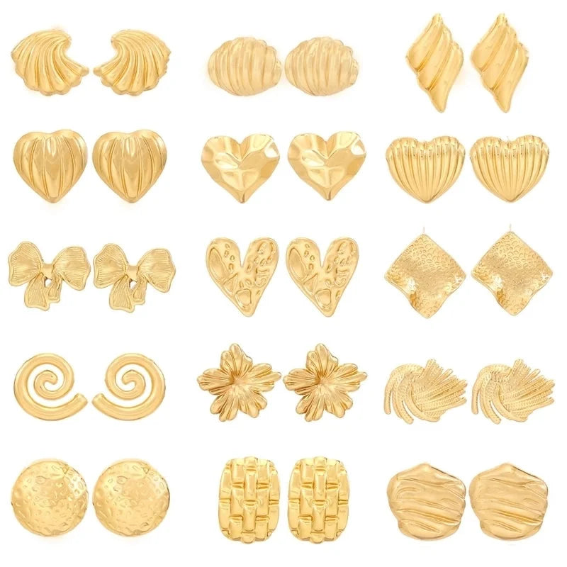 1 Pair Casual Minimalist Streetwear Waves Heart Shape Flower Plating 304 Stainless Steel Ear Studs