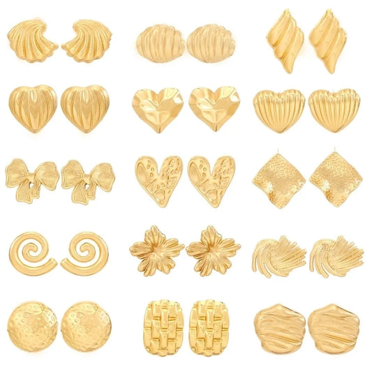 1 Pair Casual Minimalist Streetwear Waves Heart Shape Flower Plating 304 Stainless Steel Ear Studs