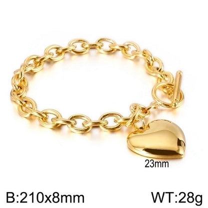 Minimalist Heart Shape Stainless Steel 18K Gold Plated Chain Bracelets Necklace