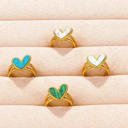 304 Stainless Steel Minimalist Inlay Heart Shape Artificial Gemstones Rings