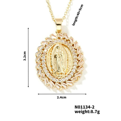 Vintage Style Classic Style Geometric Round Virgin Mary 304 Stainless Steel Copper Zircon K Gold Plated Inlay Pendant Necklace