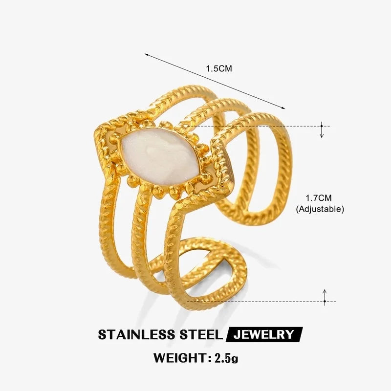 304 Stainless Steel 18K Gold Plated Minimalist Enamel Round Rhombus Open Rings