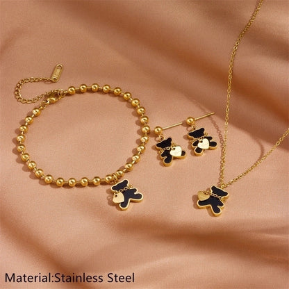 Princess Cute Bear 304 Stainless Steel 18K Gold Plated Stainless Steel Jewelry Sets