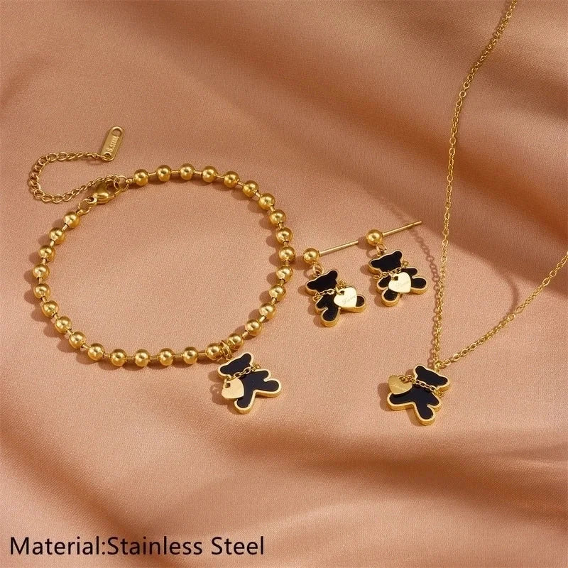 Princess Cute Bear 304 Stainless Steel 18K Gold Plated Stainless Steel Jewelry Sets