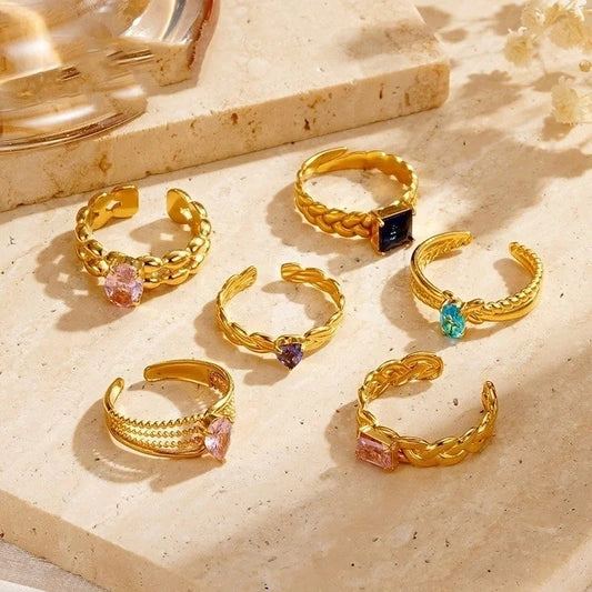 Titanium Steel Minimalist Classic Style Inlay Solid Color Rhinestones Rings