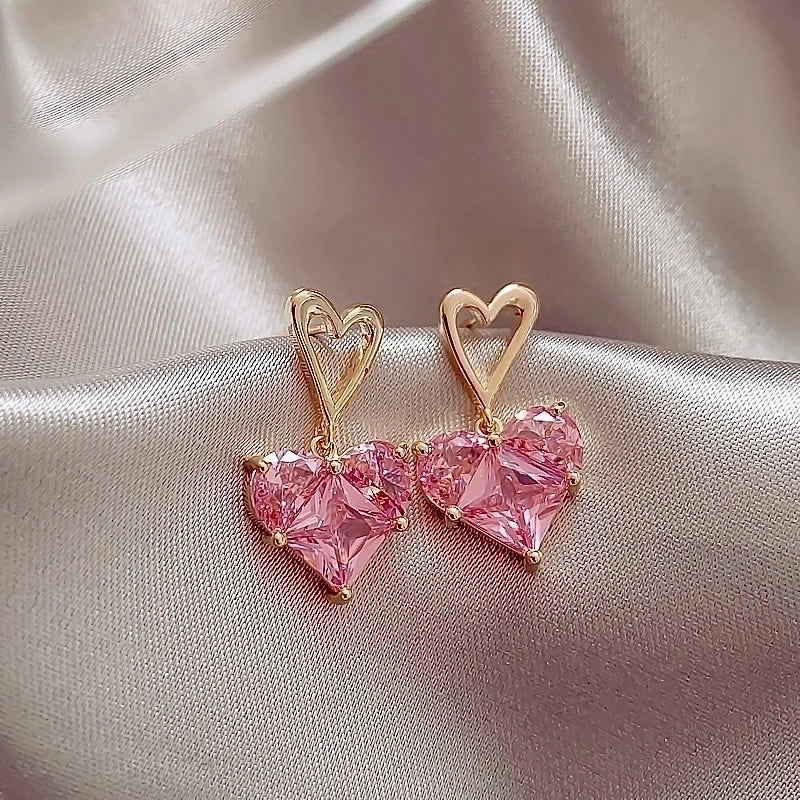 Sweet Square Heart Shape Bow Knot Imitation Pearl Alloy Rhinestone Inlay Opal Women\'s Earrings 1 Pair