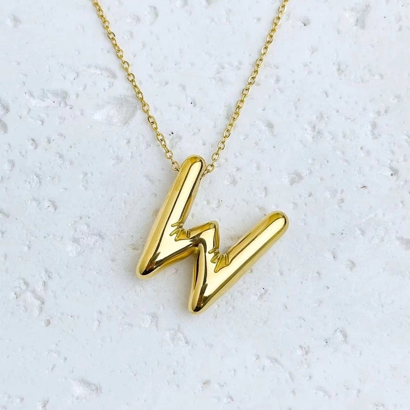 Fashion Balloon Letter Necklace Titanium Steel 26 English Letter Necklace 3D Three-Dimensional Gold Plating Non-Fading