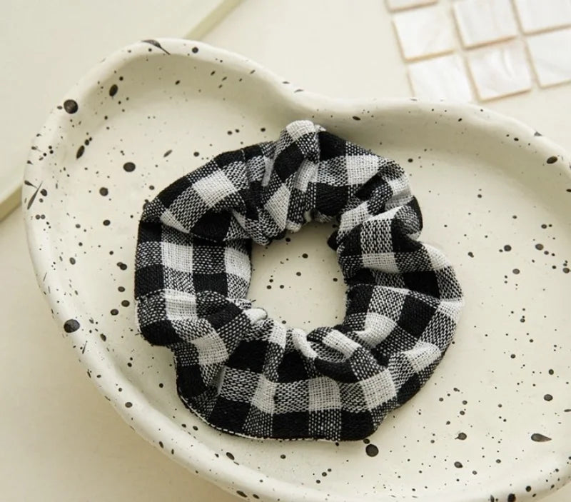 Fashion Plaid Solid Color Cloth Hair Tie