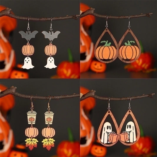 Funny Streetwear Pumpkin Wood Drop Earrings