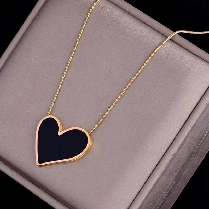 Princess Cute Minimalist Heart Shape Stainless Steel Plating Inlay Shell 18k Gold Plated Earrings Necklace