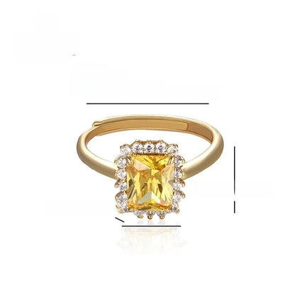 6 Pieces Elegant XUPING Square Copper Artificial Gemstones 18K Gold Plated Inlay Open Rings