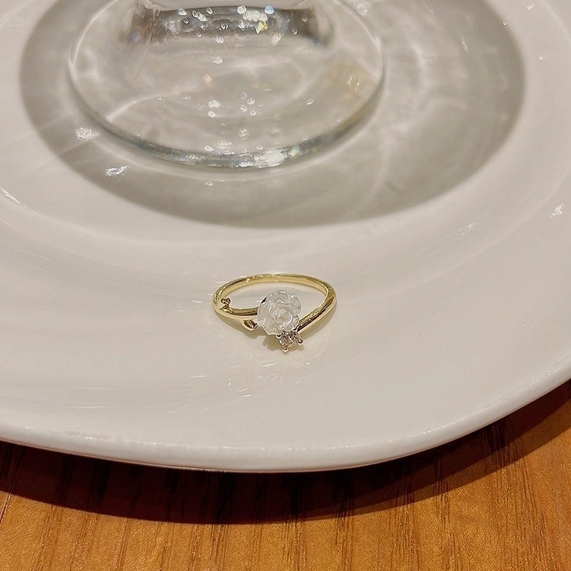 Minimalist Heart Shape Flower Bow Knot Copper Inlay Artificial Pearls Opal Zircon Rings