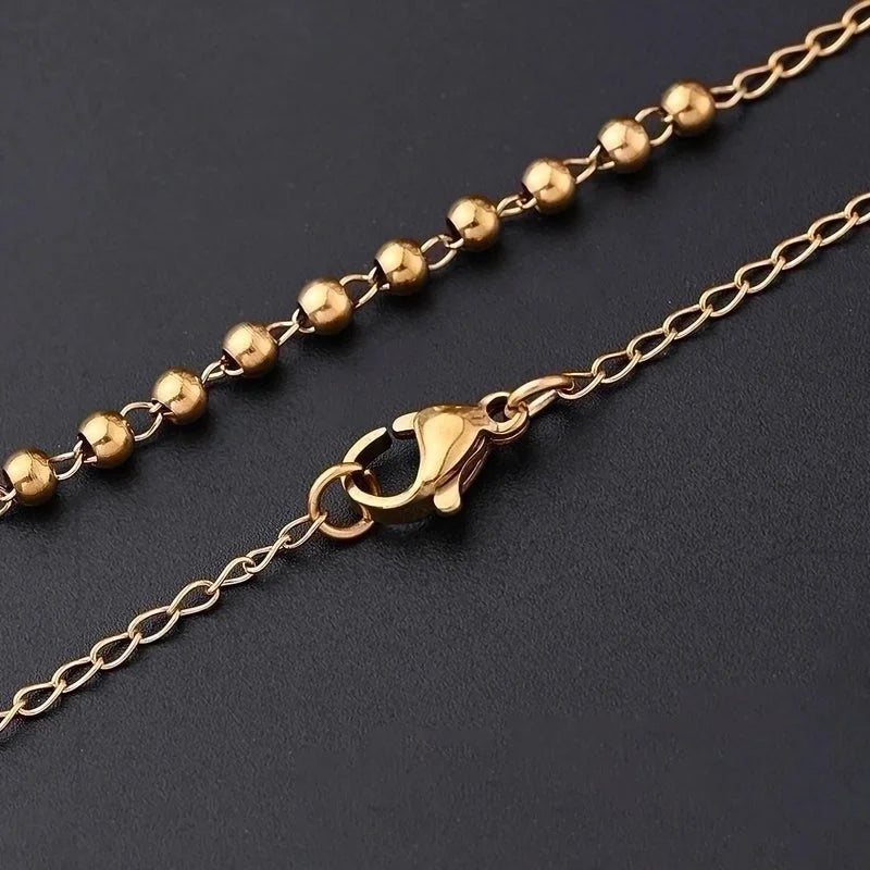 IG Style Casual Classical Cross Round Beads Virgin Mary 304 Stainless Steel Rhinestones 18K Gold Plated Handmade Plating Inlay Necklace