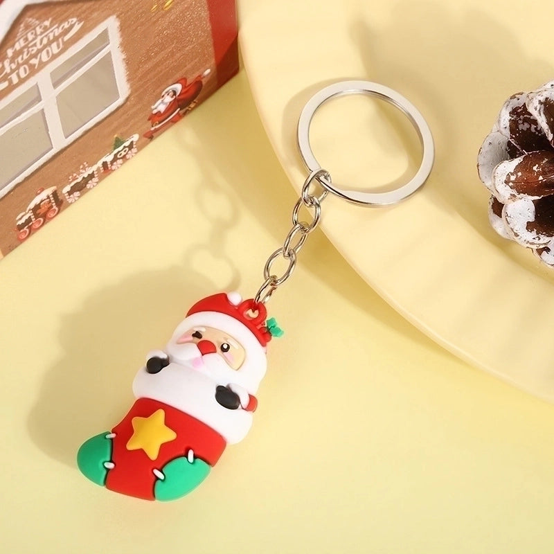 Cute Christmas Tree Santa Claus Elk PVC Metal Christmas Women's Bag Pendant Keychain