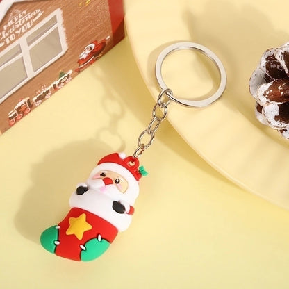Cute Christmas Tree Santa Claus Elk PVC Metal Christmas Women's Bag Pendant Keychain