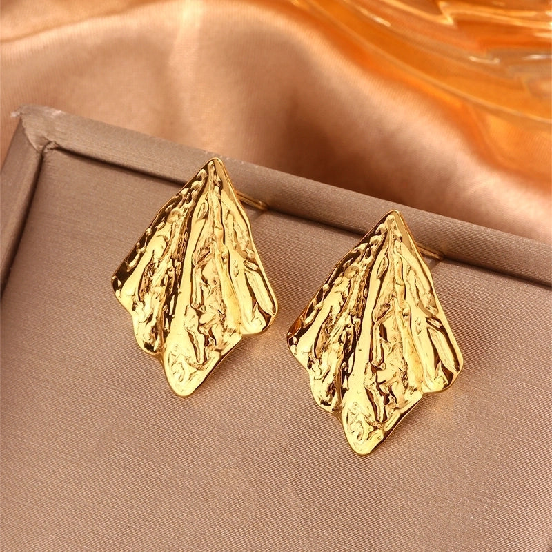1 Pair Minimalist Sector Leaves Heart Shape Pleated 304 Stainless Steel 18K Gold Plated Ear Studs