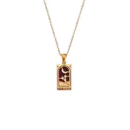Vintage Style Star Rectangle Stainless Steel Plating Inlay Rhinestones Zircon 18k Gold Plated Pendant Necklace
