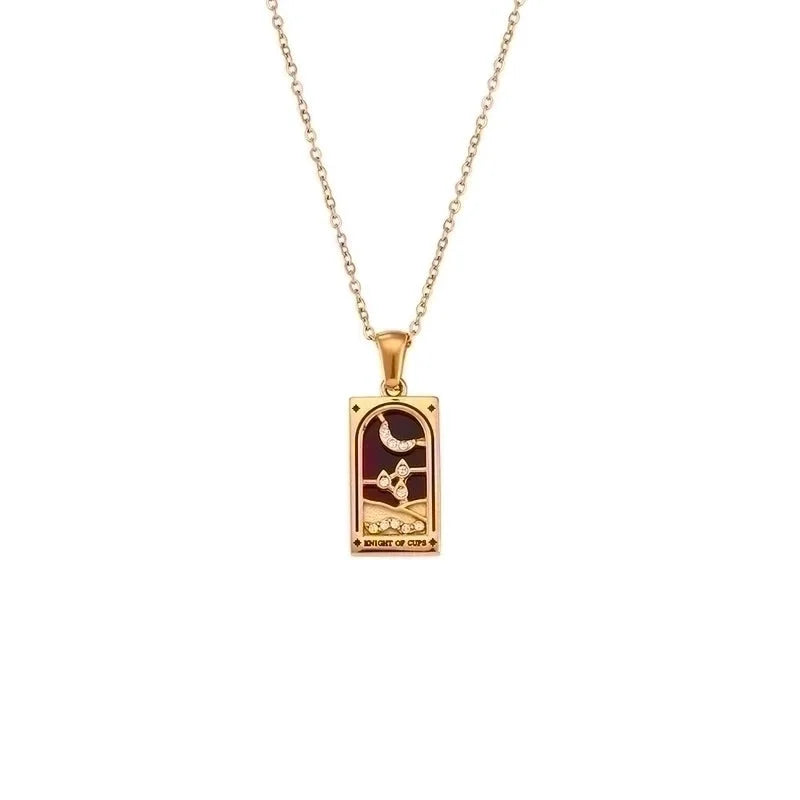 Vintage Style Star Rectangle Stainless Steel Plating Inlay Rhinestones Zircon 18k Gold Plated Pendant Necklace