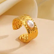 Vintage Style Oval 304 Stainless Steel Artificial Pearls 18K Gold Plated Plating Open Rings