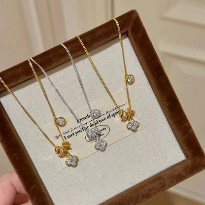 Elegant Lady Four Leaf Clover Flower Copper Mixed Metal Rings Bracelets Necklace