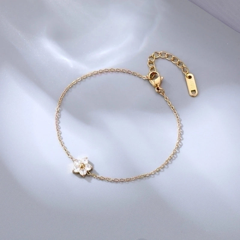 Sweet Flower 304 Stainless Steel Gold Plated Zircon Bracelets In Bulk