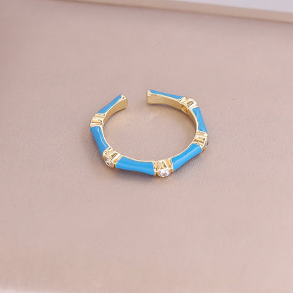 Women Retro Metal Vintage Geometric Copper Oil Dripping Rings