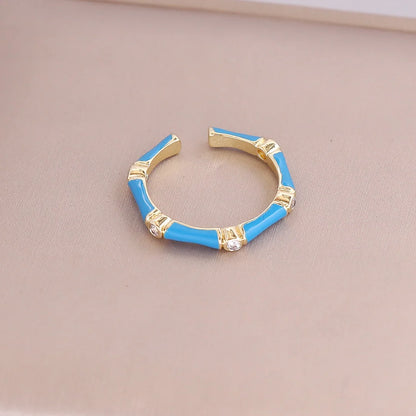 Women Retro Metal Vintage Geometric Copper Oil Dripping Rings