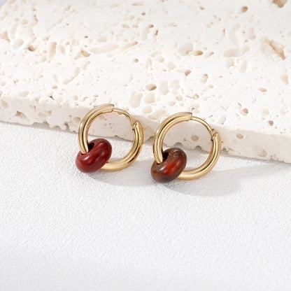 6 Pieces Fashion Round 201 Stainless Steel Natural Stone Earrings