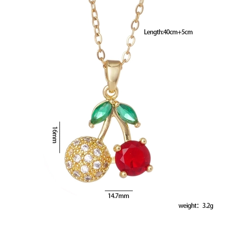 IG Style Glam Cherry 304 Stainless Steel Copper Zircon Inlay Pendant Necklace Cable Chain