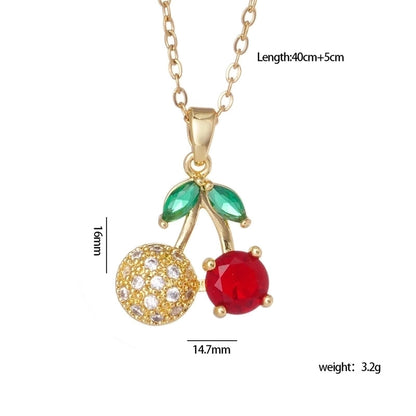 IG Style Glam Cherry 304 Stainless Steel Copper Zircon Inlay Pendant Necklace Cable Chain