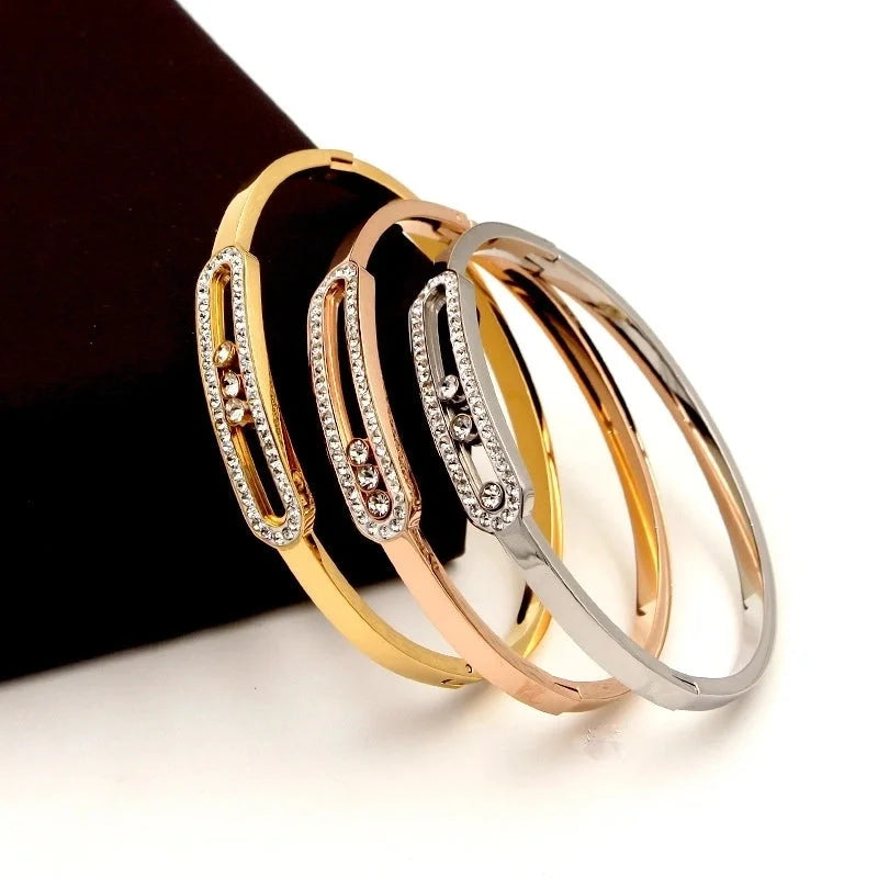 Streetwear Rectangle Titanium Steel Inlay Artificial Diamond Bangle