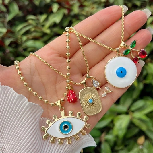 Classic Style Cherry Heart Shape Copper Zircon 18K Gold Plated Pendant Necklace