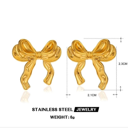 1 Pair Sweet Minimalist Heart Shape Bow Knot Polishing Pearl 304 Stainless Steel Artificial Pearls 18K Gold Plated Drop Earrings