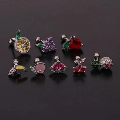 Ear Cartilage Rings & Studs Fruit 316L Stainless Steel Copper Inlaid Zircon
